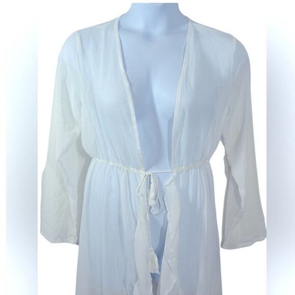 Shein White Sheer Ruffle Robe Large – Bridal, Lingerie, Beach Cover-Up - Picture 3 of 11